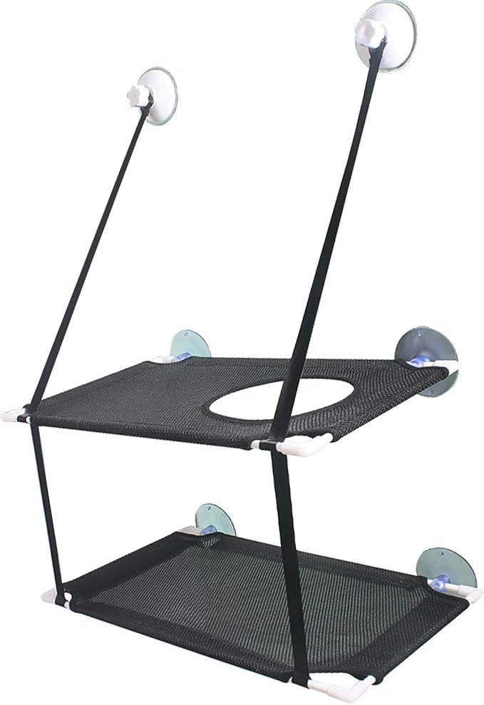 JTLB Cat Hammock, Double Layer Hanging Cat Bed with Strong Suction Cups, for Window Balcony Indoor Outdoor Use (Black 2 Layer)