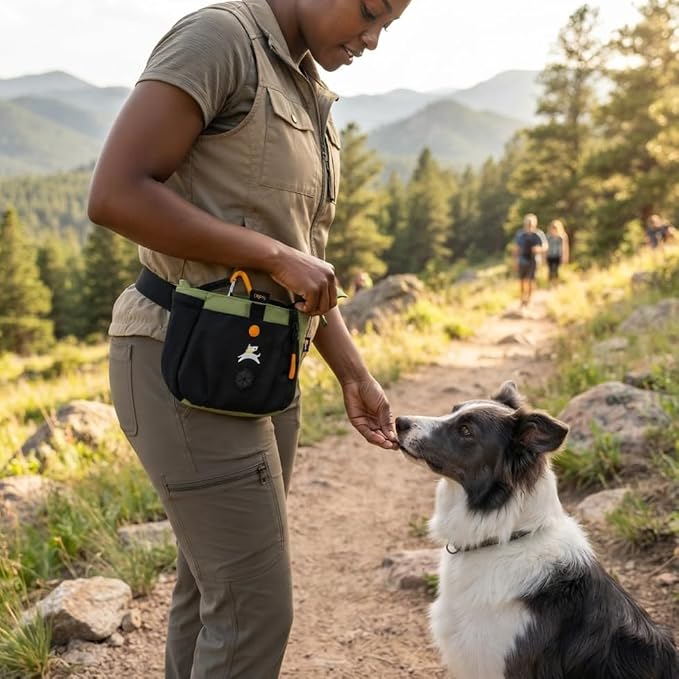 Backcountry Day Bag | Dog Training Treat Pouch | Eco-Friendly Recycled Fabric Fanny Pack with Zipper Closure, Built-in Poop Bag Dispenser & Adjustable Waist Belt (Palm)