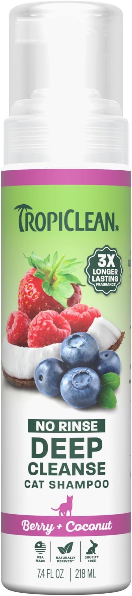 TropiClean Berry & Coconut Waterless Cat Shampoo | Deep Cleansing Dry Shampoo for Cats | Natural Cat Shampoo Derived from Natural Ingredients | Made in the USA | 7.4 oz.