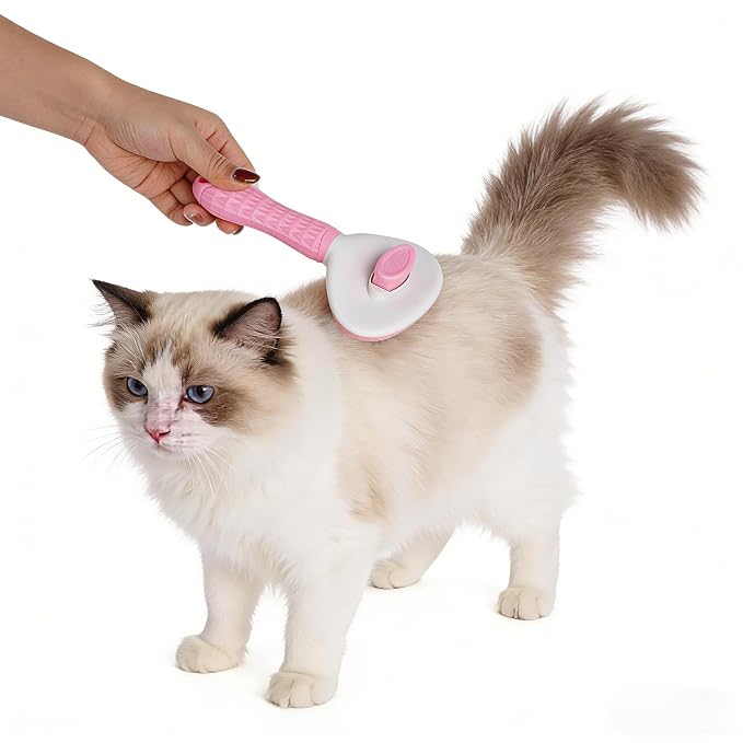 1Pc Cat Hair Brush Pet Grooming Tool Skin Friendly Deshedding Brush Self Cleaning Slicker Brush with Release Button for Dogs and Cats Easy Clean Pink 7.48 x 3.94 in