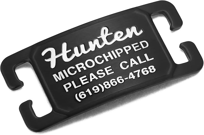 Rugged & Refined: Immovable Slide-On Pet ID Tag - Silent No-Noise Design - Deep Laser Engraved Horology-Grade Steel - Small | PVD Black