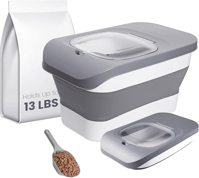 HOYTAMDAR 13Lbs Collapsible Dog Food Storage Container,Dog Food Container | Pet Food Storage Container with Airtight Lid,Measuring Scoop,Cat Food Storage Container Dry Food for Pets,Rice,Cereal