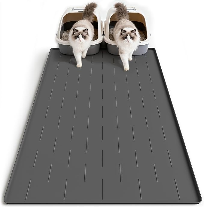 Pieviev Extra Large Silicone Litter Box Mat, Easy to Clean, 40'' x 28'' | Extra-Large Coverage Area Litter Mat, Soft on Kitty Paws, Grooves Reduce Waste, Raised Edges Trap Urine and Spills.