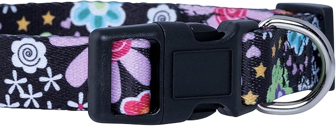 Native Pup Flower Dog Collar, Adjustable Small Medium Large, Cute Girl Female Summer Spring Pretty Designer Puppy Essentials Accessories, Pink Floral Blue Daisy Rose (Medium, Heart Flowers)