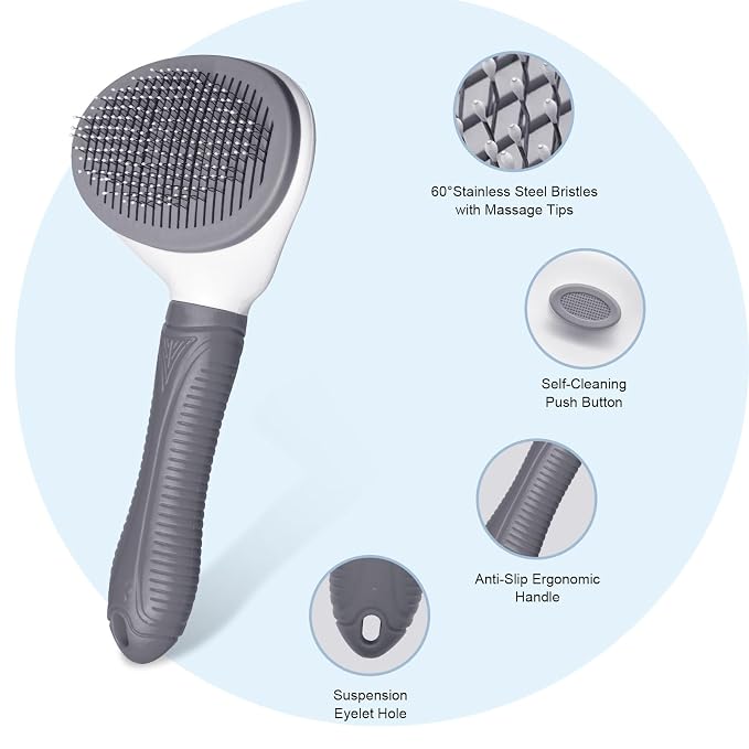 Aogeili Self-Clean Slicker Brush, Deshedding Comb for Dogs Cats Rabbits | One-Click Release Removes Loose Undercoat, Mats & Tangles, for Long & Short Hair Shedding Pets