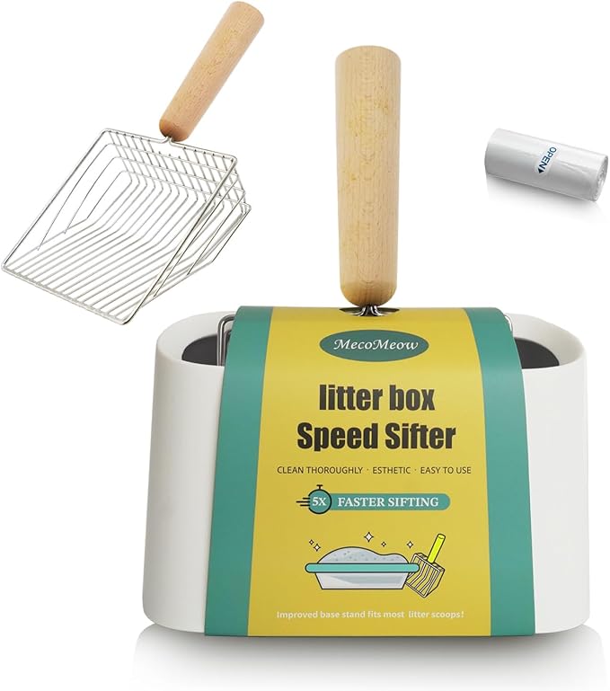Cat Litter Scoop with Holder-Speed Sifter Litter Box Scooper Captures All Clumps - Kitty Metal Scooper, Kitty Litter Sifting Shovel Comfy Handle,Heavy Duty Speed Sifter,for Litter Box-Pro
