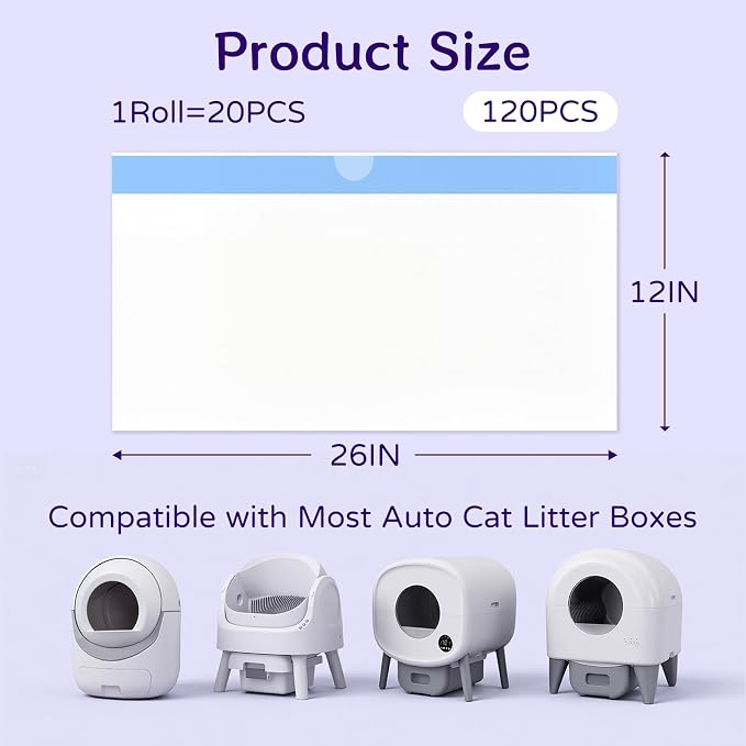 80 Count 26" x 11.8" Automatic Cat Litter Box Bags Compatible with Cmg Fmo Fstg Robot Litter box, Thick Self-Cleaning Cat Litter Box Replacement Liners with Drawstring Heavy Duty