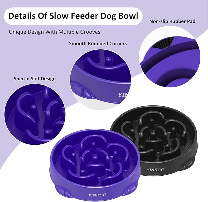 YINEYA 4 Cups Slow Feeder Dog Bowls Large Breed, Anti-Choking Pet Supplies, Maze Dog Food Bowl, Puzzle Feeder That Slow Down Eating 2PCS