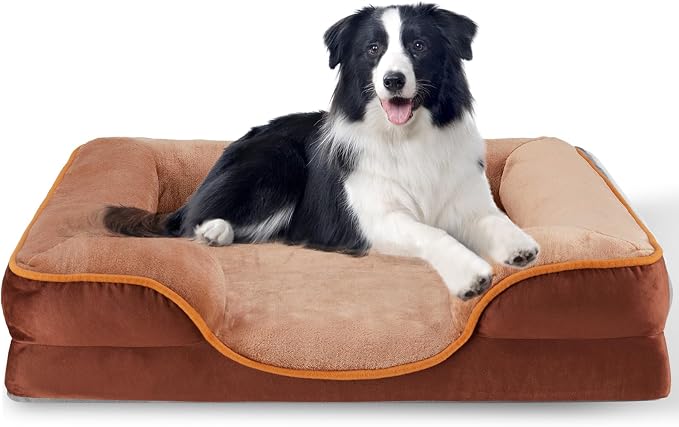 FluffyDream 35 inch Memory Egg-Crate Foam Dog Bed, Orthopedic Pet Couch Bed with Washable Removable Cover, Brown