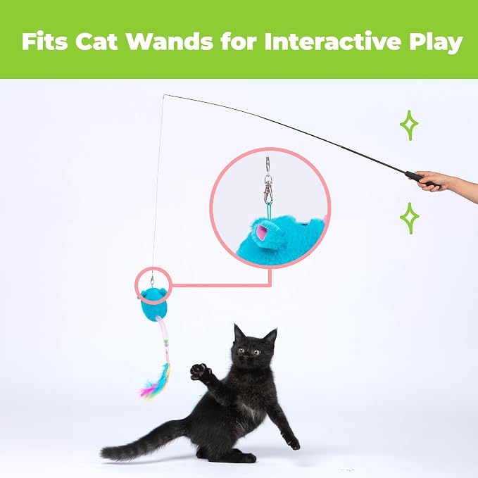 Catify Best Pet Supplies Interactive Squeak Mice – Tap-Activated Realistic Mouse Cat Toy Catnip-Infused, Elastic Mesh & Feathered Tail With Realistic Squeaks For Indoor Cats & Kittens - Blue & Fuchsia
