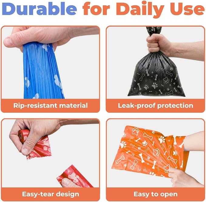 Best Pet Supplies Dog Poop Bags for Waste Refuse Cleanup, Doggy Roll Replacements for Outdoor Puppy Walking and Travel, Leak Proof and Tear Resistant, Thick Plastic - Assorted, 360 Bags