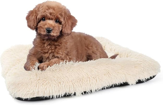 nononfish Dog Crate Bed for Small Dogs Washable Orthopedic Flat for Inside Crate Cages Kennel House Sofa Plush Comfy Sleeping Beige,24 in