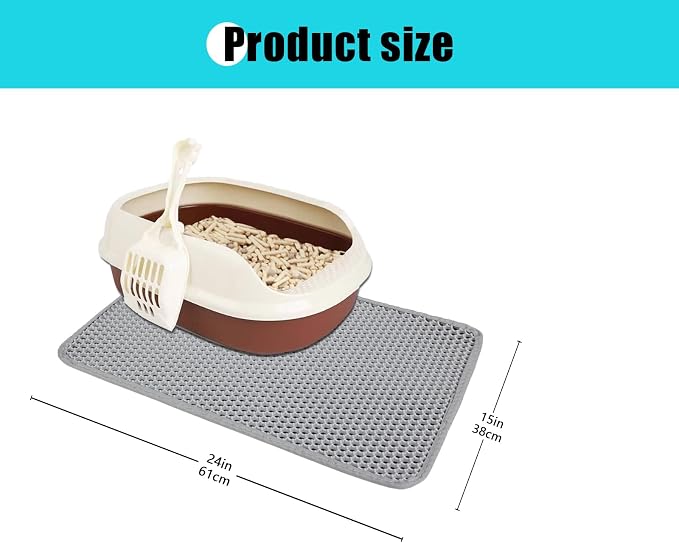 Cat Litter Mat 22"x14.5", Double Layer Waterproof Litterbox Mat, Gray | Non-slip backing, washable for easy cleanup, traps stray litter with waterproof honeycomb large grid that is urine-proof.