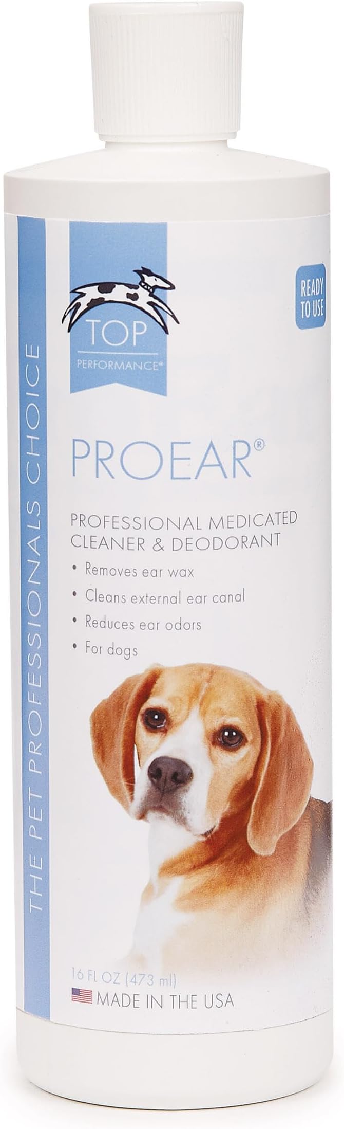 Top Performance ProEar Professional Medicated Ear Cleaners — Versatile and Effective Solution for Cleaning Dog and Cat Ears, 16 oz. | For cleaning dog and cat ears