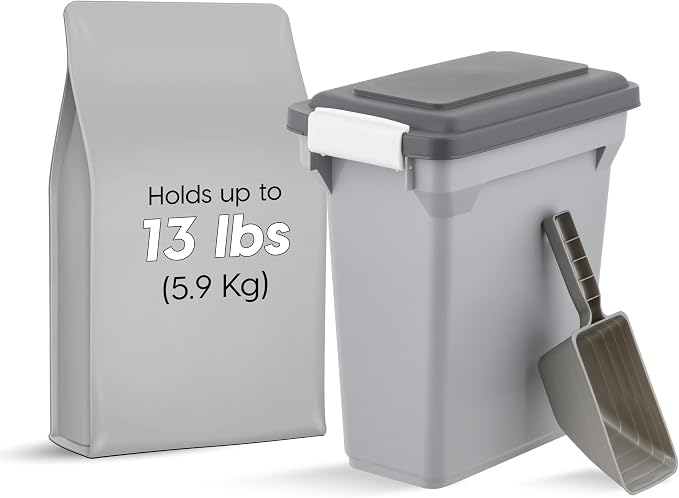 IRIS USA Dog Food Storage Container, Up to 13 lbs, Gray/Dark Gray | Made in the USA, BPA-Free, Airtight Seal, Best for Cat Food, Bird Seed, Chicken Feed, Pet Toys, Treats, Pellets