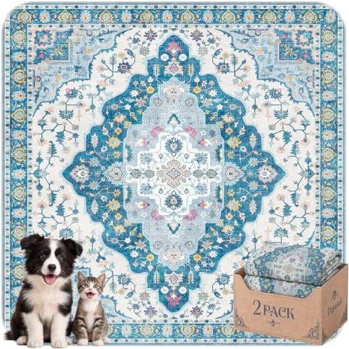 Washable Pee Pads for Dogs,Super Absorbent Reusable Puppy Potty Training Pads,Waterproof,Leak-Proof & Non-Slip Potty Pads for Floor,Whelping,Crates,Bed(Indigo Sky, 48"x48")