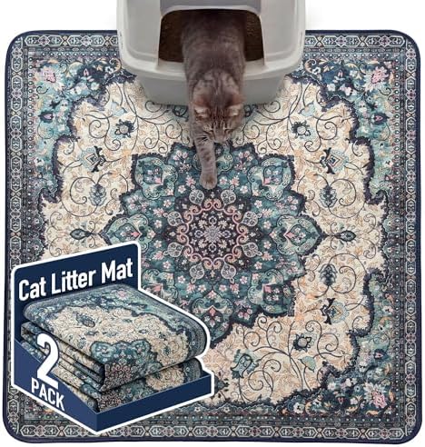 Hompet Cat Litter Mat 2 Pack, 36x36 Large Machine Washable Trapping Mats for Cats, Super Absorbent & Urine-Proof Cat Litter Box Mat for Floor, Waterproof & Non Slip Kitty Litter Rug