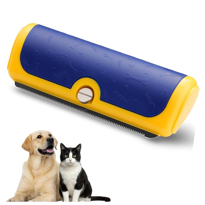Dog and Cat Deshedding Brush for Short Hair Pets, Blue/Yellow | Metal shedding blade for loose fur, short to medium coats and daily grooming
