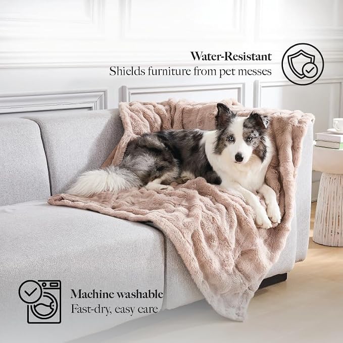 Modern Threads Water-Resistant Faux Rabbit Fur Pet Blanket for Dogs & Cats – Ultra-Soft Couch, Bed & Crate Protector, 40x50 Khaki