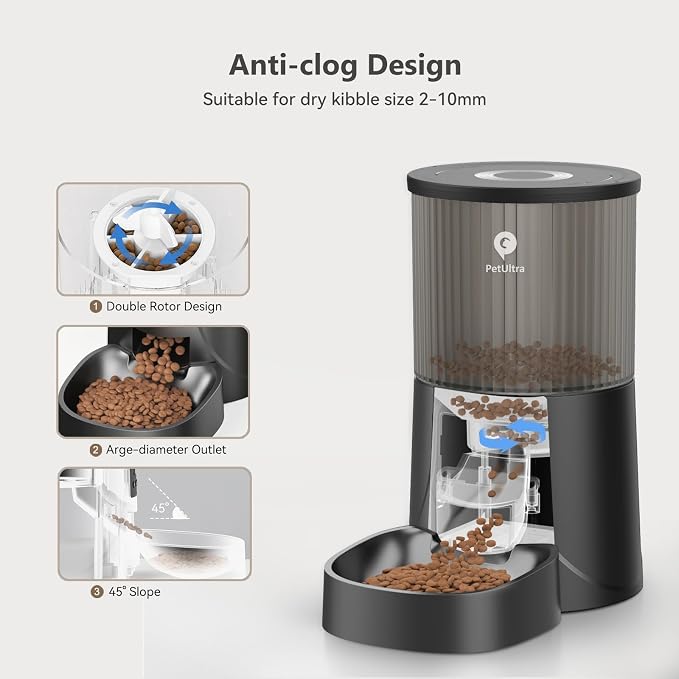 PETULTRA Automatic Cat Feeder: 4L Timed Cats Food Dispenser Programmable 1-6 Meal for Cat and Small Medium Dog- Auto Pet Feeder Easy to Set Up Dual Power Supply with Desiccant Bag| Detachable Washable