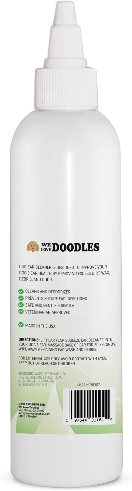 Dog Ear Cleaner, Natural Formula Puppy Ear Wash & Cleaning, Made in USA | Advanced Dog Ear Cleaning, Reduces Itching, Odor & Wax, Ear Drops for Dogs, Golden Doodle & Poodle Ear Flush, Puppy Essential