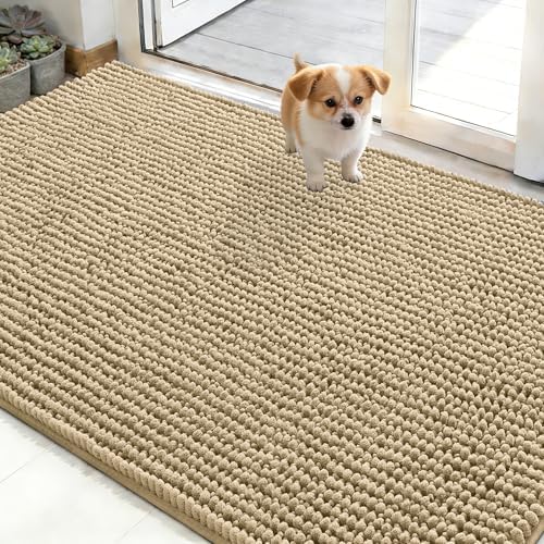 OLANLY Dog Door Mat for Muddy Paws 48x30, Extra Absorbent Chenille Mud Mat