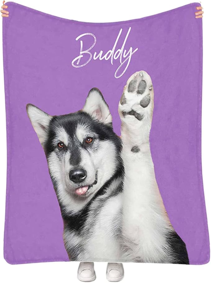 Personalized Dog Portrait Blanket, Custom Pet Blanket with Photo and Name, Customized Dog Cat Picture Blankets for Pet Lover, Birthday, Christmas, Pet Memorial Gift for Cat Dog Lovers 30"x40"