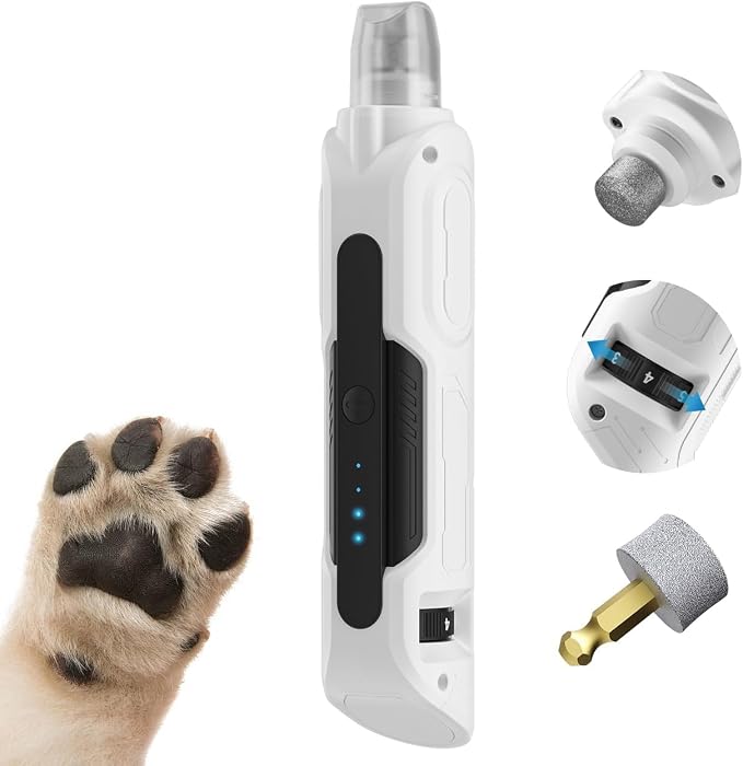 PAPIFEED Dog Nail Grinder, Pet Nail Grinder with 6 Speeds Quiet Motor, LED Light and Dust Collection, Rechargeable Dog Nail Trimmer for Small Medium Large Dogs Cats, Type-C Grooming Kit