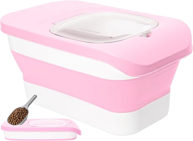 10-13Lbs Airtight Dog Food Storage Container,Collapsible Pet Food Storage | Dog Food Container with Double Airtight Seal,Cat Food Container Dry Food Fresh,Space Saving,Pest/Mouse-proof,Scoop