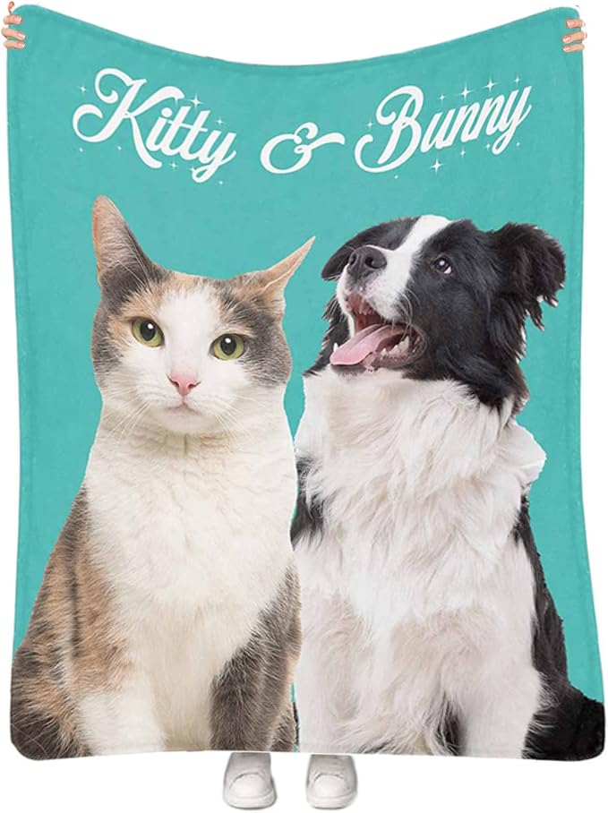 Personalized Dog Portrait Blanket, Custom Pet Blanket with Photo and Name, Customized Dog Cat Picture Blankets for Pet Lover, Birthday, Christmas, Pet Memorial Gift for Cat Dog Lovers 60"x80"