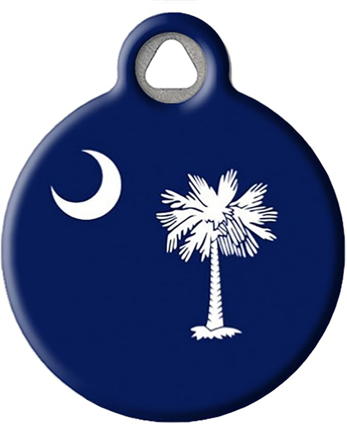South Carolina Flag Personalized United States State Flag Pet ID Tag for Dogs and Cats, Silent Dog Tag with Customized Identification Information - Small .875" Diameter