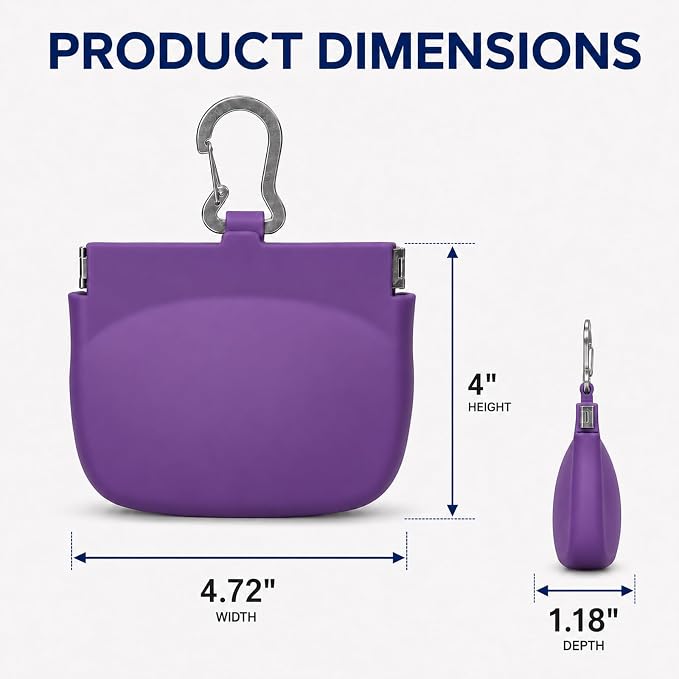 1 Cup Silicone Dog Treat Pouch, Dog Training Treat Bag, Purple | One-Hand Use, Auto-Closes, No Spills When Inverted, Carabiner Keeps Pouch Secure, Easy to Clean, Holds Dry or Wet Dog Food