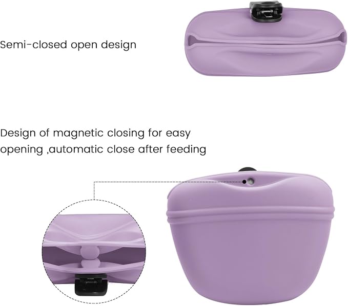 AUDWUD Silicone Dog Treat Pouch with Clicker Magnetic Closure Secure Clip | Upgraded clip keeps your treat pouch secure during training.Magnetic closure allows fast one hand access.Includes dog click