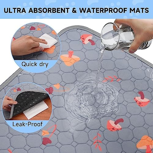 Sunheir 2-Pack Washable Pee Pads for Dogs - 34'' x 30'' Super Absorbent Reusable Puppy Training Pads - 100% Waterproof, Non-Slip, Whelping Pads with Puppy Playpen, Incontinence, Potty, Light Grey
