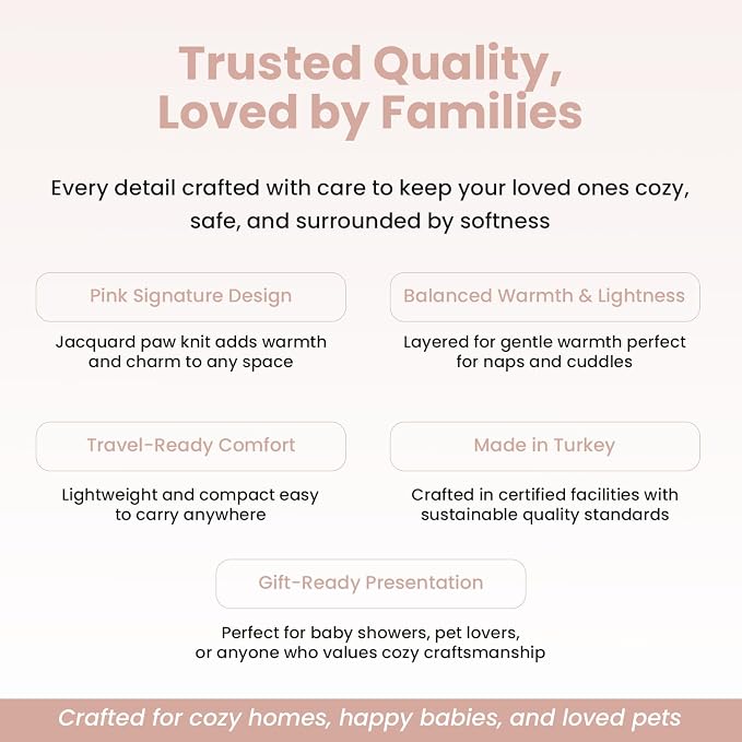 Baby & Pet Blanket 100% Cotton with Sherpa Fleece – Soft Stroller Blanket for Baby, Dog & Cat – Breathable, Hypoallergenic, Washable – 76×96 cm Pink Beige