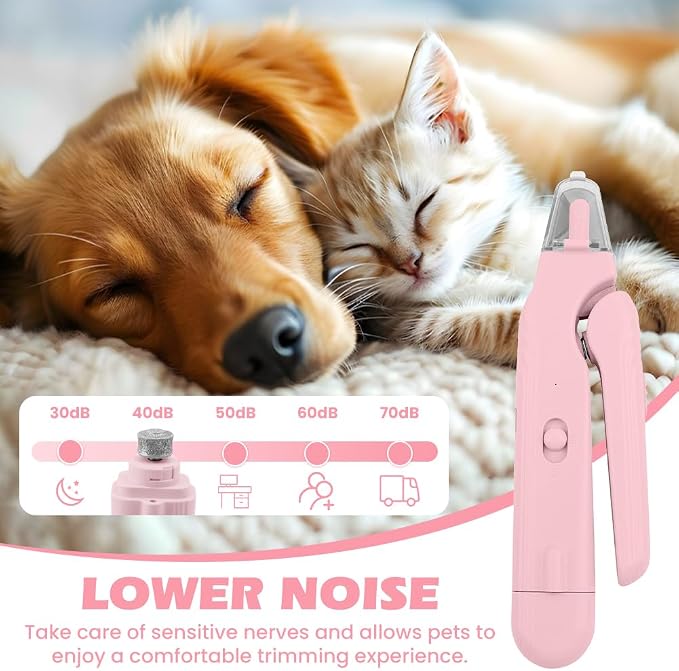 2-in-1 Dog Nail Grinder & Dog Nail Clippers Trimmers, Dogs Trimmer with LED Light + Splash Guard + Storage Case, Pet Claw Clippers for Dogs Cats, USB Rechargeable (Pink)