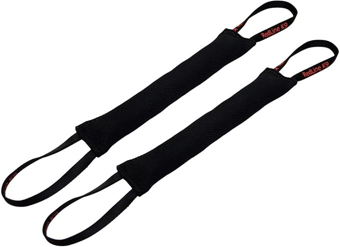 Redline K9 Bundle of 2 French Linen Dog Tug Toys (3" x 10") 2 Handles (Black)