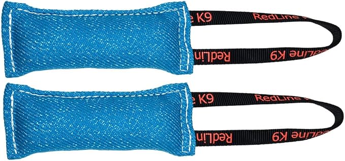 Redline K9 French Linen Tug Toy (3" x 8") 1 Handle Bundle of 2 (Electric Blue)