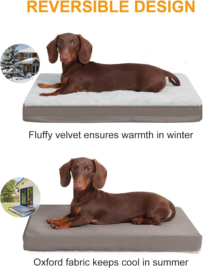 KSIIA Orthopedic Dog Bed for Small Dogs with Waterproof Lining, Grey, 21x13 | Deluxe Soft Plush Dog Crate Bed, Washable Pet Mat with Removable Cover & Egg Crate Foam for Small Dogs Sleeping & Relaxing