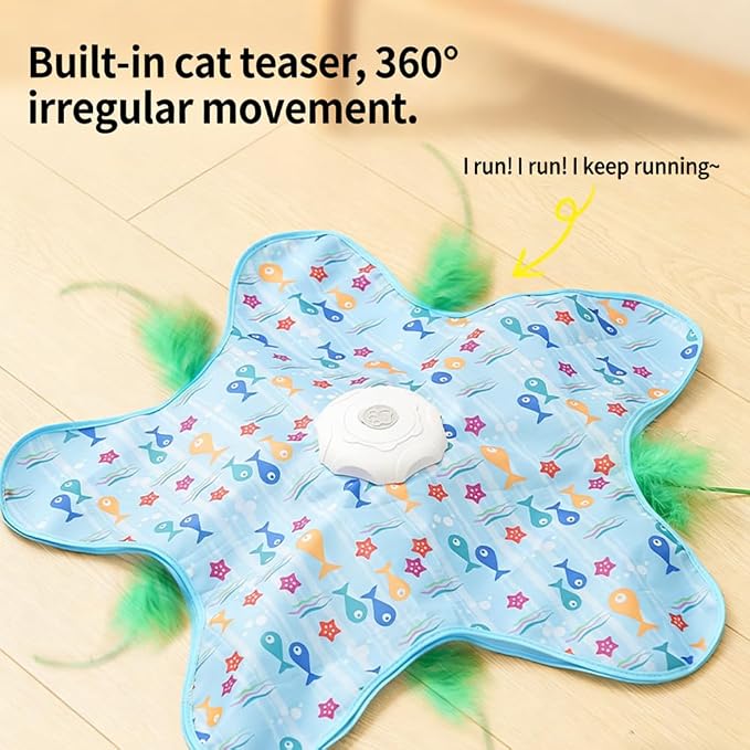 Automatic Cat Toy for Indoor Cats, Hide & Seek Hunting Game Exercise Play Plate, Rechargeable Interactive Cat Toys, Moving Concealed Feathers, Durable Exercise Toys for Indoor Cats
