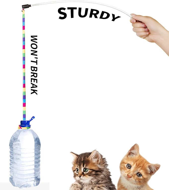FYNIGO Cat Wand Toys for Indoor Cats, 2 Pack Rainbow Teaser Wand with 55 Inch Plush String, Bell and Sturdy Flexible Pole, Interactive Kitten Toy for Exercise and Chase Play