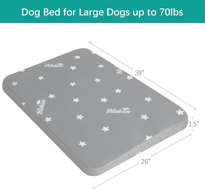 Waterproof Dog Bed for Large/Medium Dog, Memory Foam Dog Beds & Furniture | 38” x 26" x 1.5" for Large Sized Dogs With Anti-slip & Washable Removable Cover, Soft Flannel Top Pet Beds, Grey