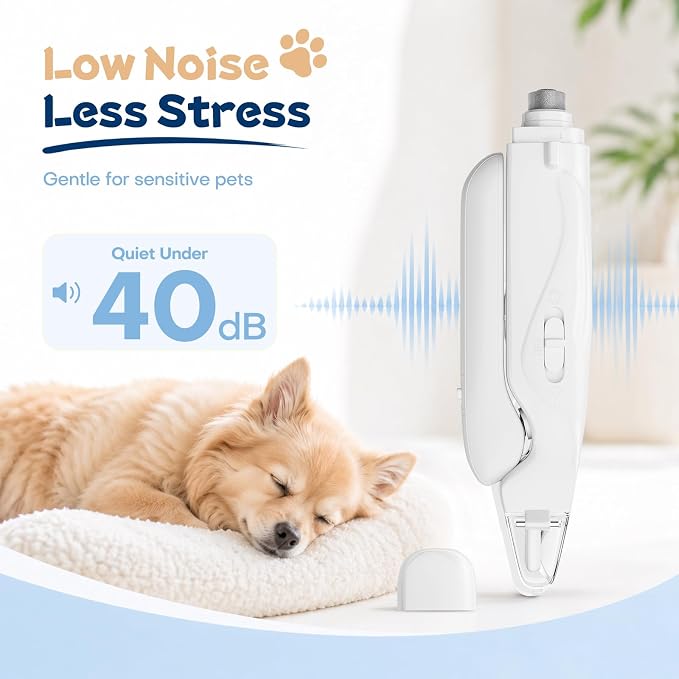 Dog Nail Clippers with Light and Dog Nail Grinder Quiet, Dog Nail Trimmers | 2-in-1 Dog Nail Grinder with Guard,Cat Nail Clipper Trimmer,Silent Professional Pet Nail File Grooming Tool