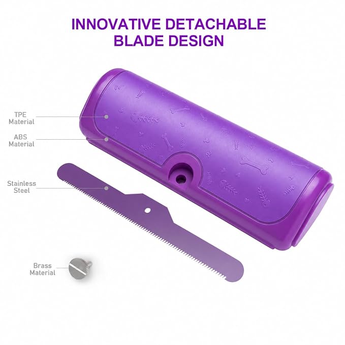 Dog and Cat Deshedding Brush for Short Hair Pets, Purple | Metal shedding blade for loose fur, short to medium coats and daily grooming