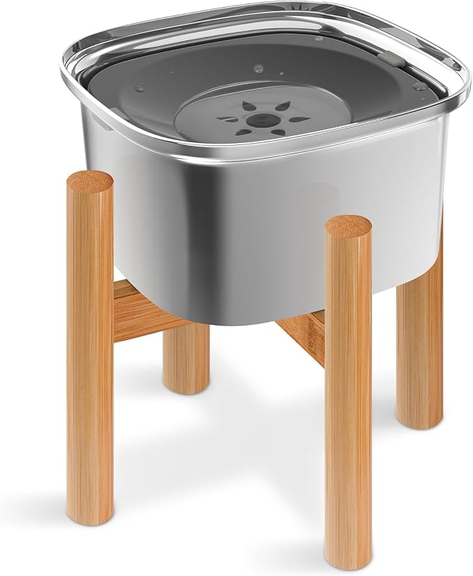 Decflow 3L Elevated Dog Water Bowl, Stainless Steel Raised Food Dispenser with Stand, Large Capacity No Spill Dog Water Bowl for Small, Medium and Large Dogs | Raised Feeder with Wood Stand, spill proof Design, Large Capacity, for Small Medium Large Do...