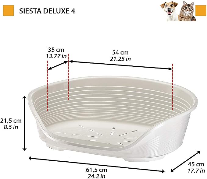 Ferplast Plastic Pet Bed for Cats and Small Dogs 61 x 45 x 21cm, Dove Grey | More hygiene, comfort and freshness with a ventilated, easy-clean design
