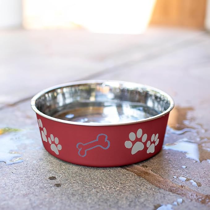 Loving Pets Bella Dog Bowls- Stainless Steel Dog & Cat Bowls - Spill Proof Dog Food Bowl, Cat Bowl, Puppy Essentials & Pet Supplies Great for Home & Travel (Medium 20-35 lbs, Merlot)