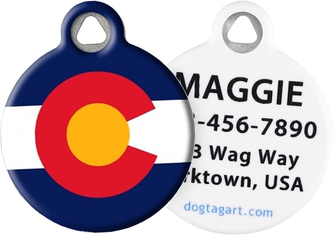 Colorado Flag Personalized United States Flag Pet ID Tag for Dogs and Cats, Silent Polymer Coated Dog Tag with Customized Identification Information - Small .875" Diameter