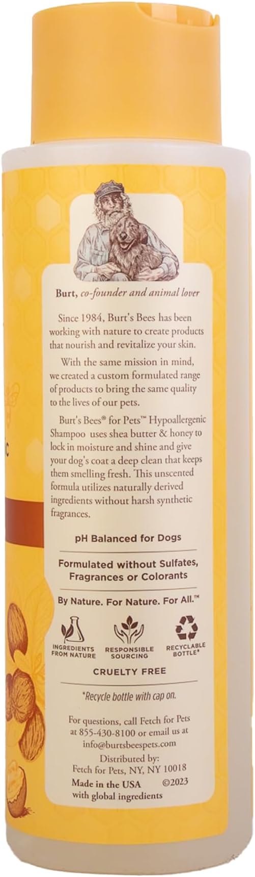 Burts Bees for Pets Hypoallergenic Dog Shampoo, 16 Fl Oz, 6-Pack | Suitable for dogs with allergies, fragrance-free formula, 95% natural origin, sensitive skin and coat