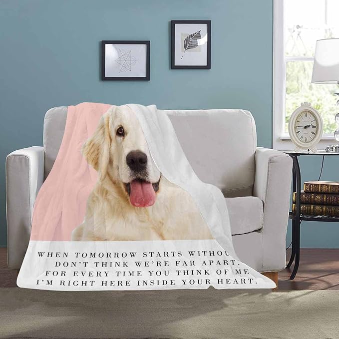 Artsadd Custom Memorial Blanket with Photos and Name-in Loving Memory Gifts Personalized for Loved Ones Lost-Remembrance Blankets for Dogs Cats Pets Lover-Pink